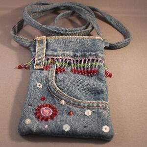 Blue and Red Mini Bag with Embroidery and Embellishments